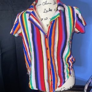 Forever 21 Button Down Colorful Striped Collard Shirt 👕